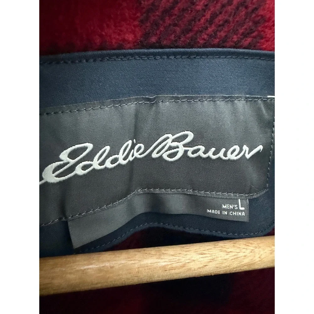 Eddie Bauer Mens Flannel Lined Shirt Jacket Blue Gray Plaid Snap Front EM32LW904
